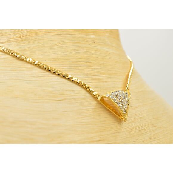 Vintage Crystal Collar Necklace Gold Herringbone Chain Rhinestone Shiny NOS 80s - Picture 5 of 12